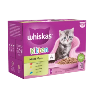 WHISKAS® Kitten 2-12 Months Mixed Menu in Jelly Wet Kitten Food Pouches 85g