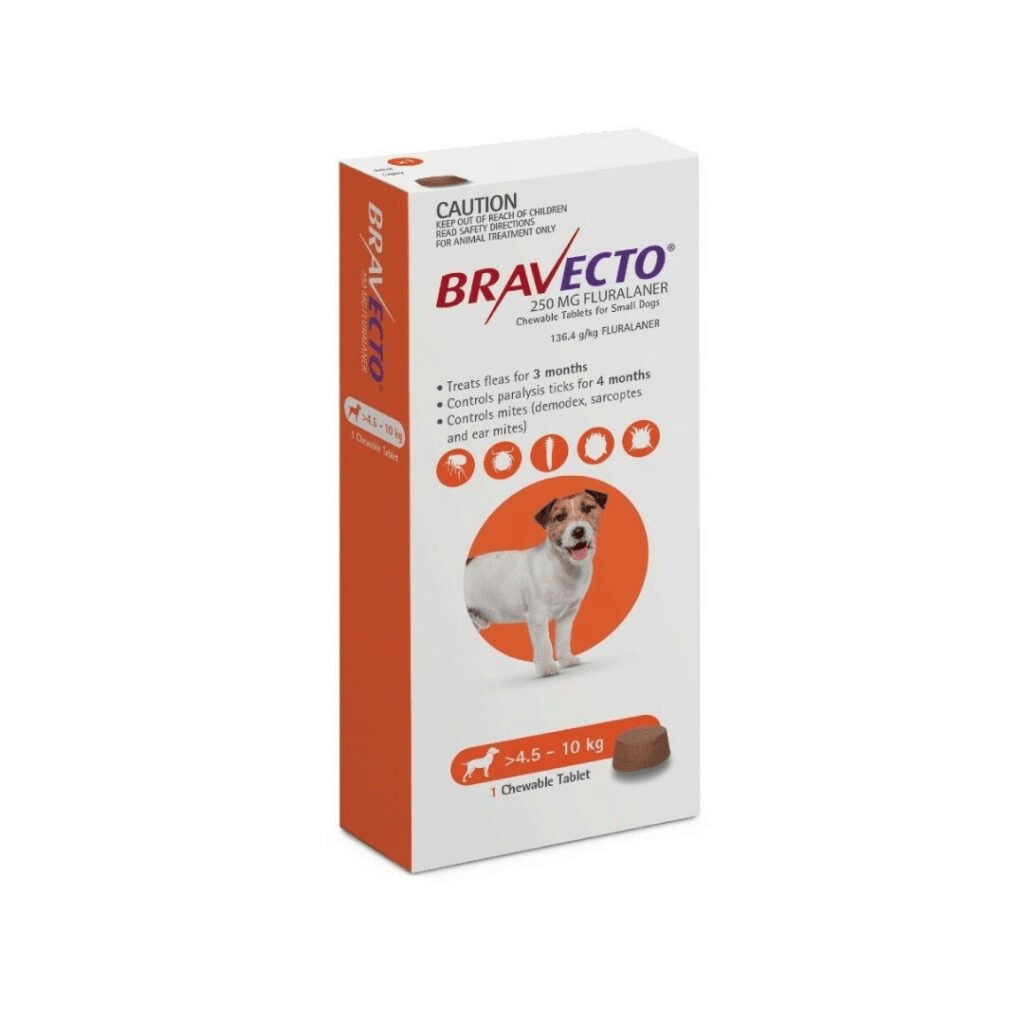 Bravecto Chewable Tablets for Small Dogs 250mg (4.5kg-10kg)